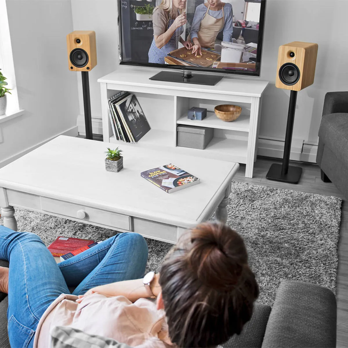 Kanto SP26PL 26" Bookshelf Speaker Stands with Rotating Top Plates and Cable Management – Pair (Black)