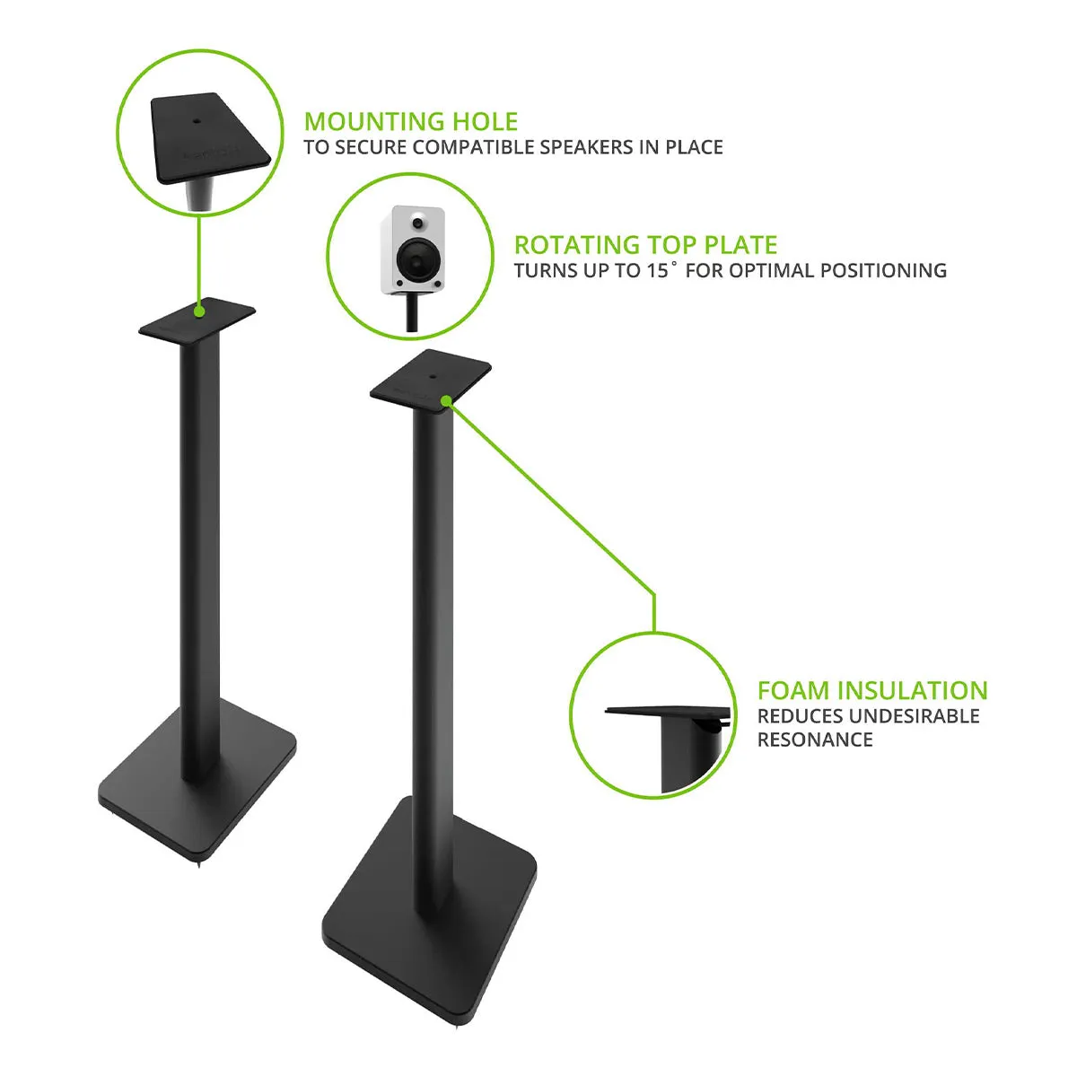 Kanto SP26PL 26" Bookshelf Speaker Stands with Rotating Top Plates and Cable Management – Pair (Black)