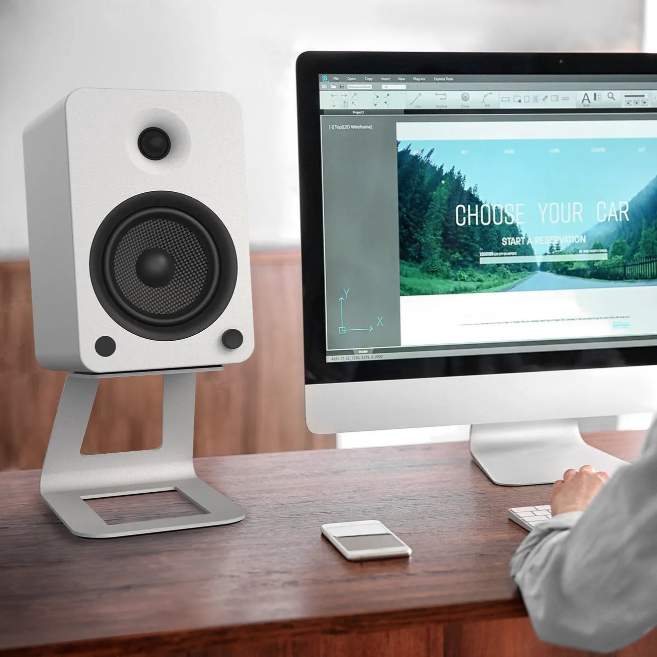 Kanto YU6 200W Powered Bookshelf Speakers with Bluetooth and Phono Preamp - Pair, Matte White with SE6W White Stand Bundle