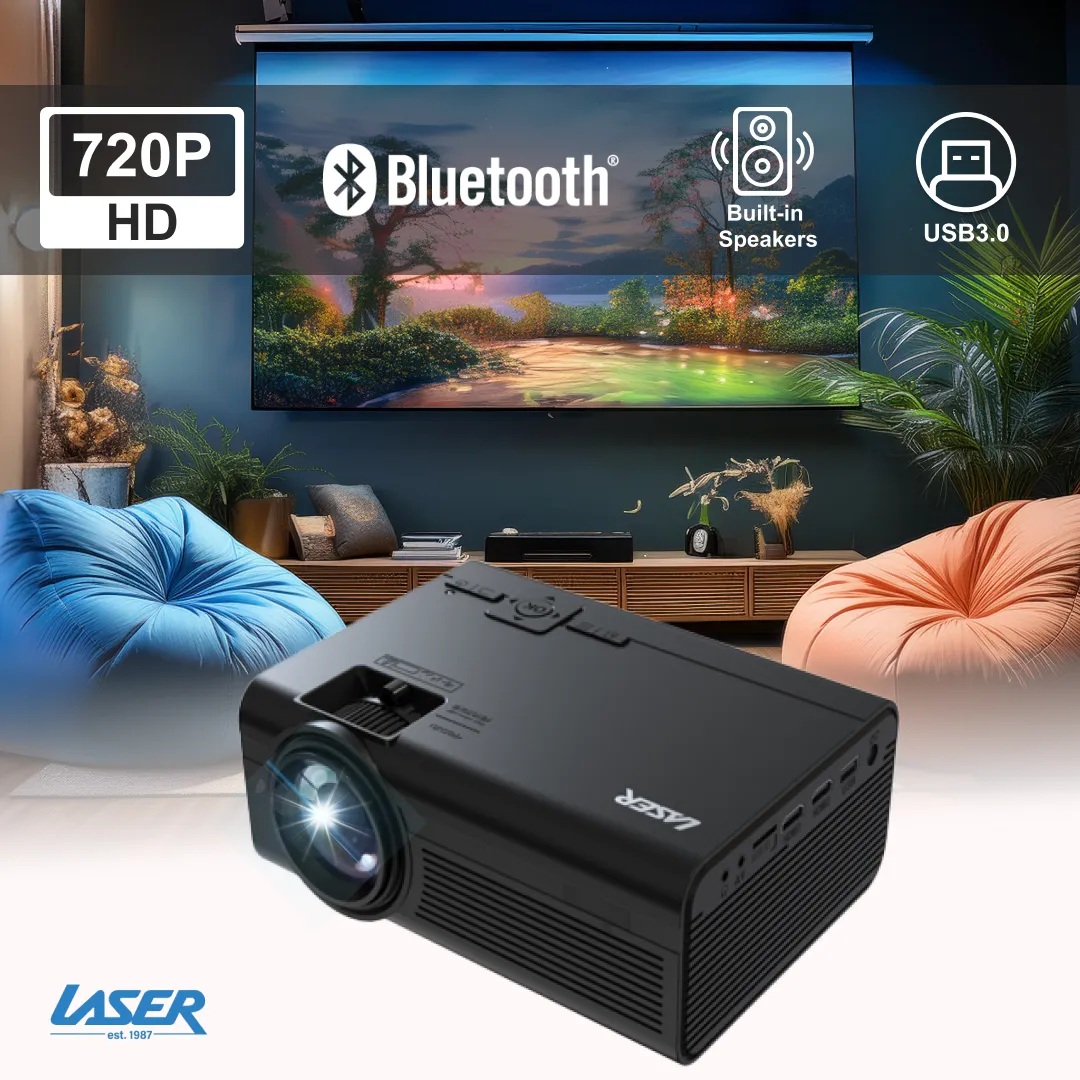 Laser 720P Bluetooth Projector – 100" Display (Black)