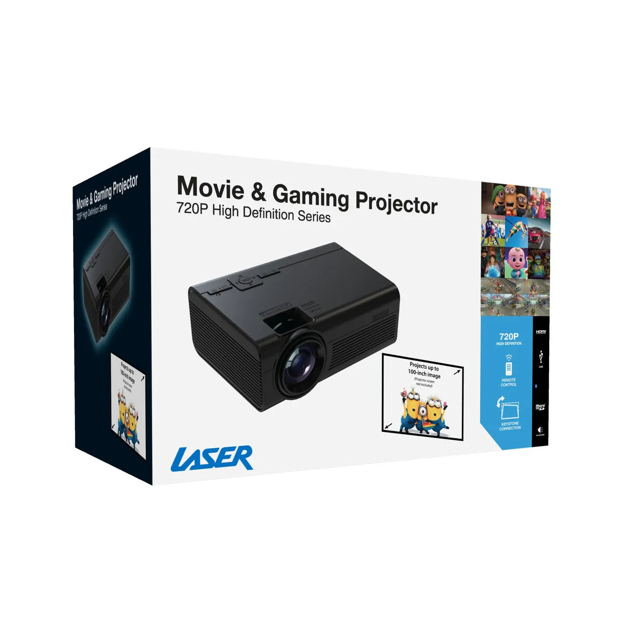 Laser 720P Bluetooth Projector – 100" Display (Black)