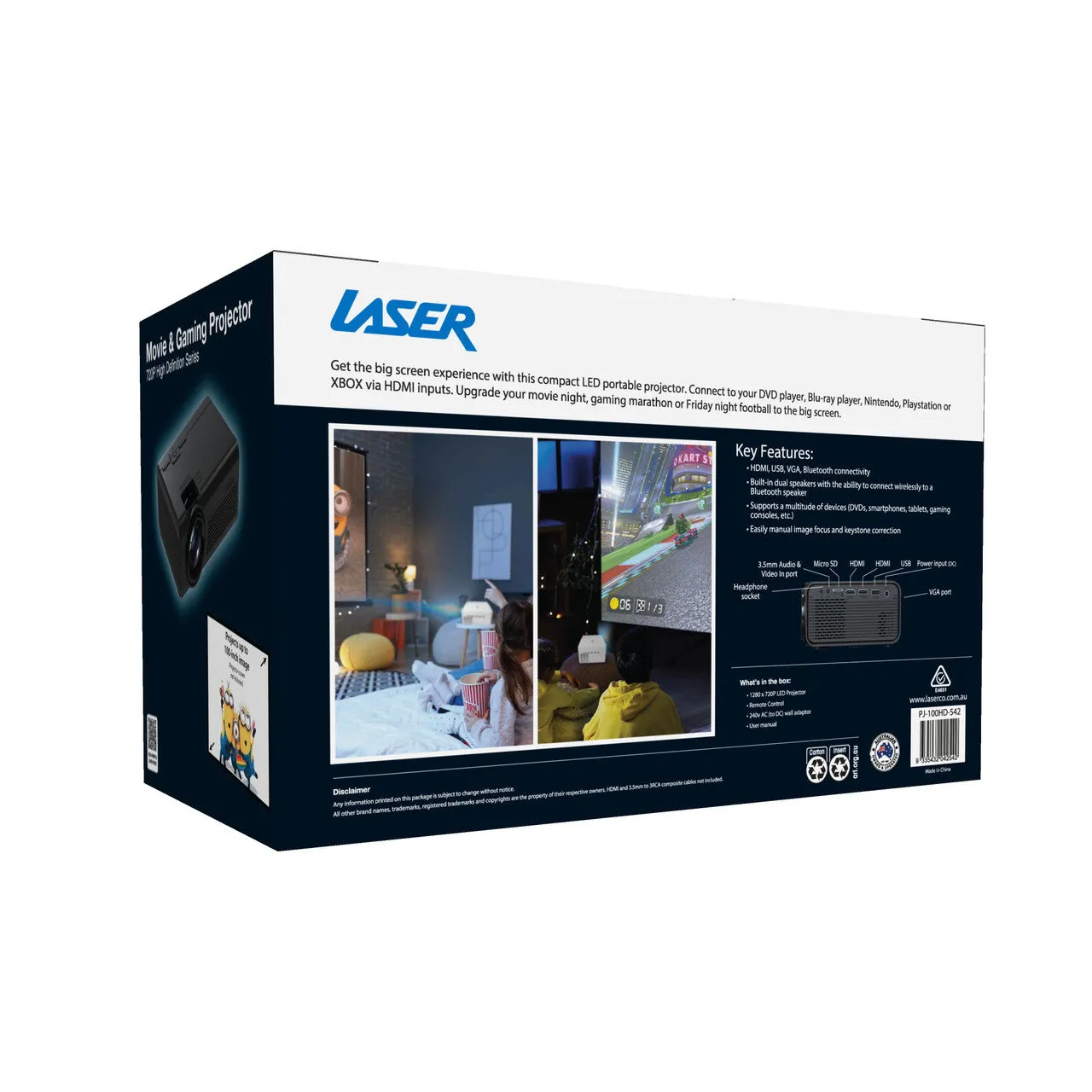 Laser 720P Bluetooth Projector – 100" Display (Black)