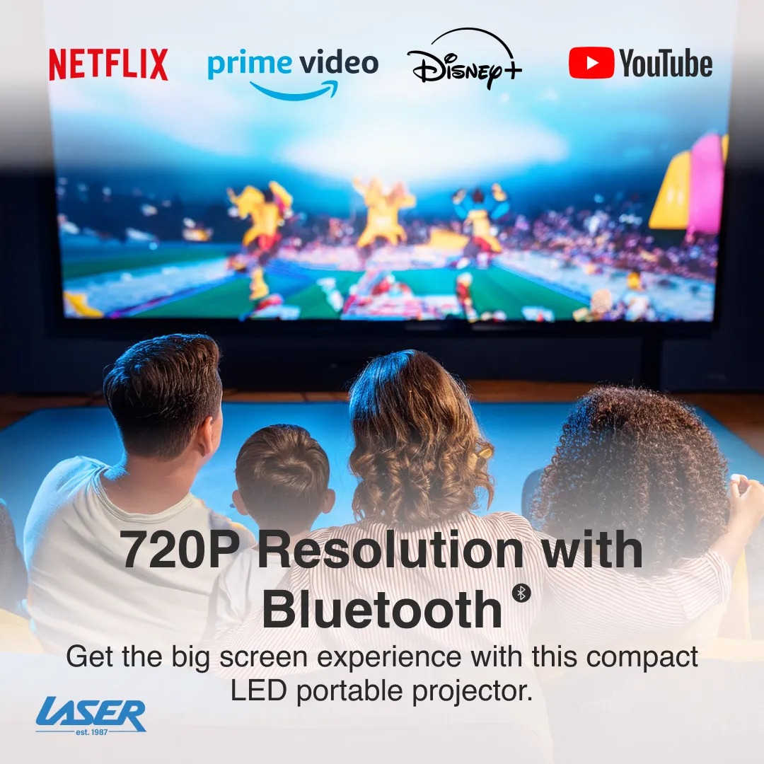 Laser 720P Bluetooth Projector – 100" Display (Black)
