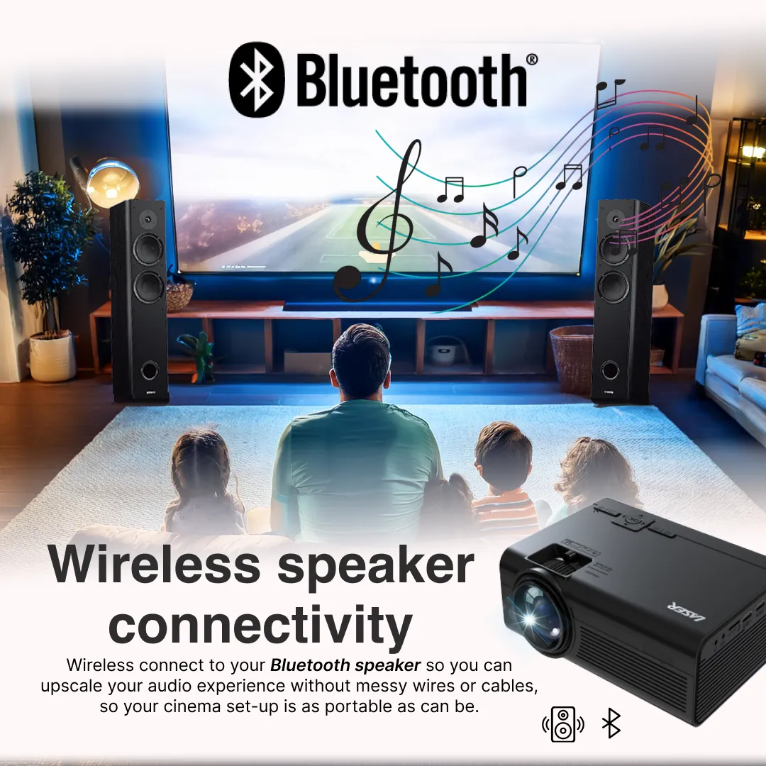 Laser 720P Bluetooth Projector – 100" Display (Black)