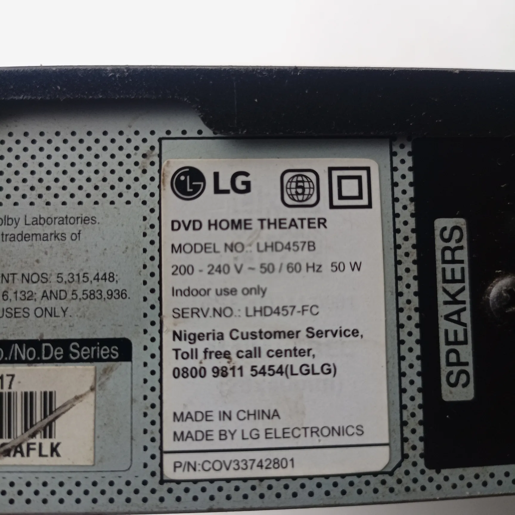 LG LHD457B 5.1Ch 330Watts Bluetooth DVD Home Theater Machine Head - London Used