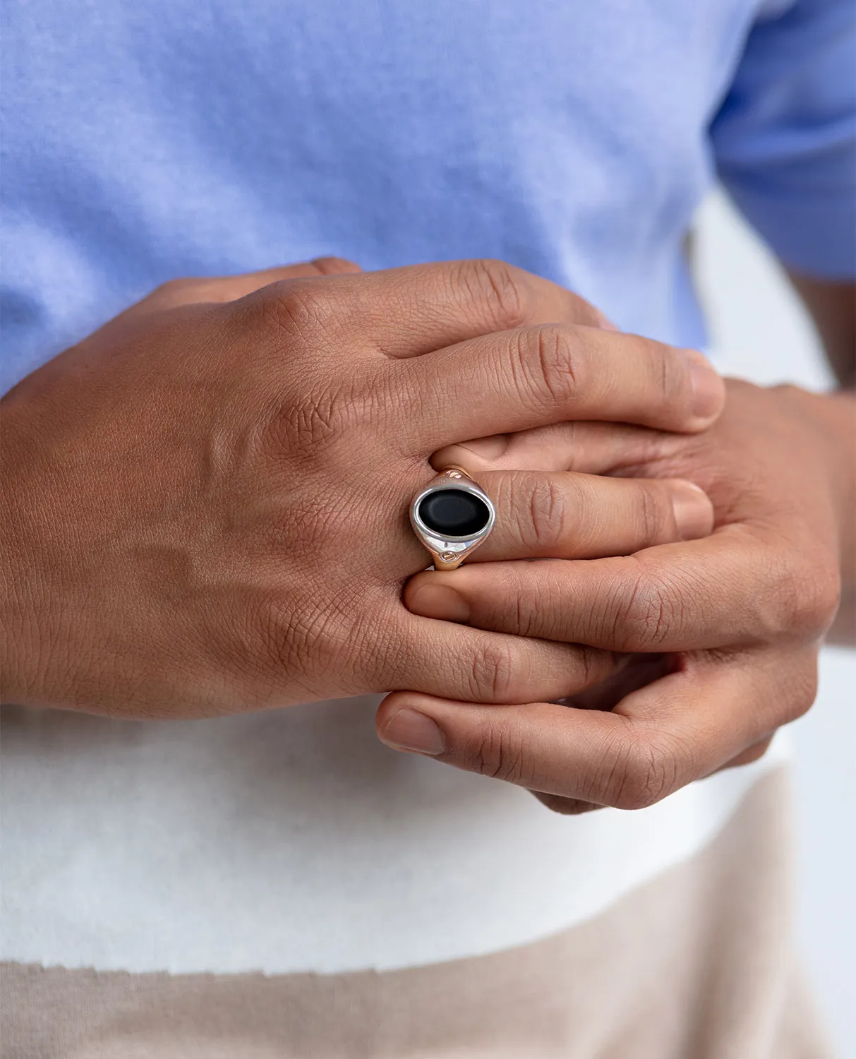 LODESTAR Two-Tone Gold Signet Ring with Black Onyx