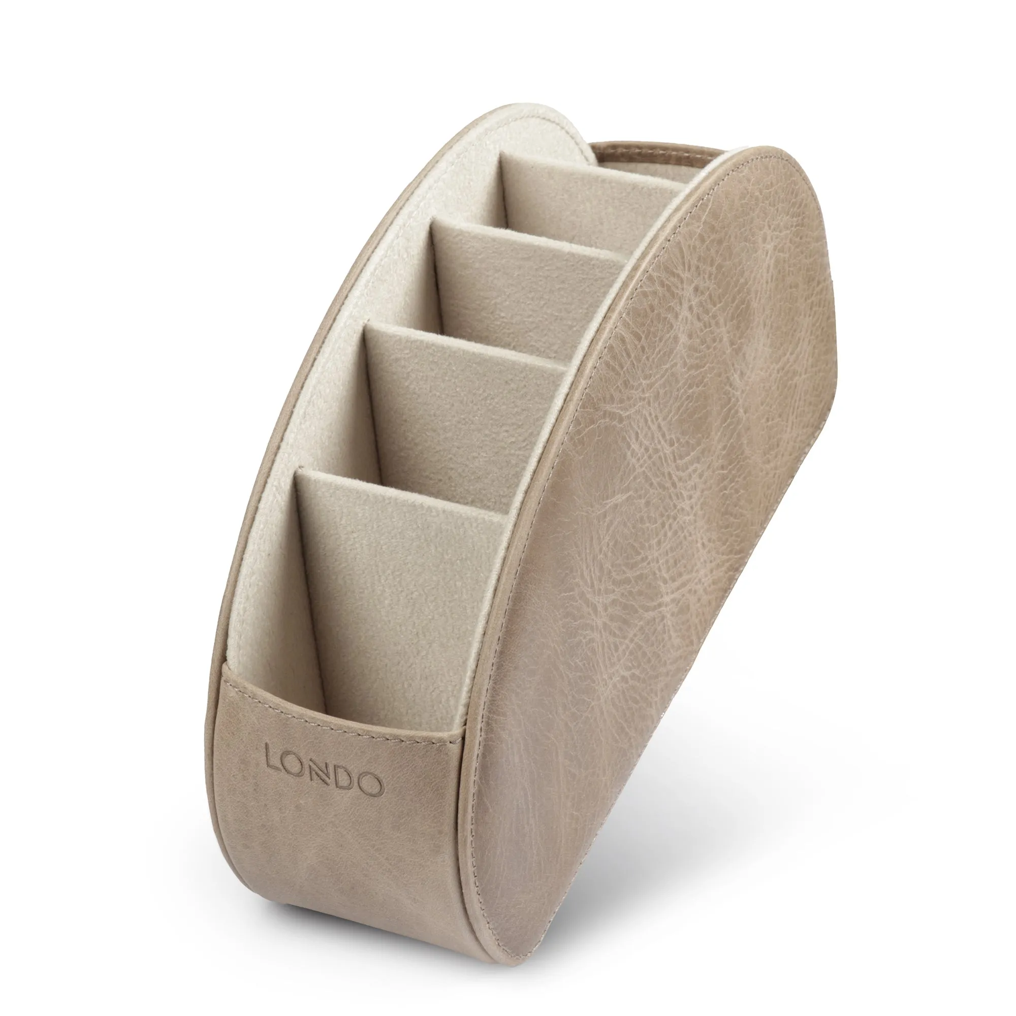 Londo Remote Control Holder with 5 Pockets, Store DVD, Blu-Ray, TV, Roku or Apple TV Remotes, Italian Top Grain Leather with Suede Lining