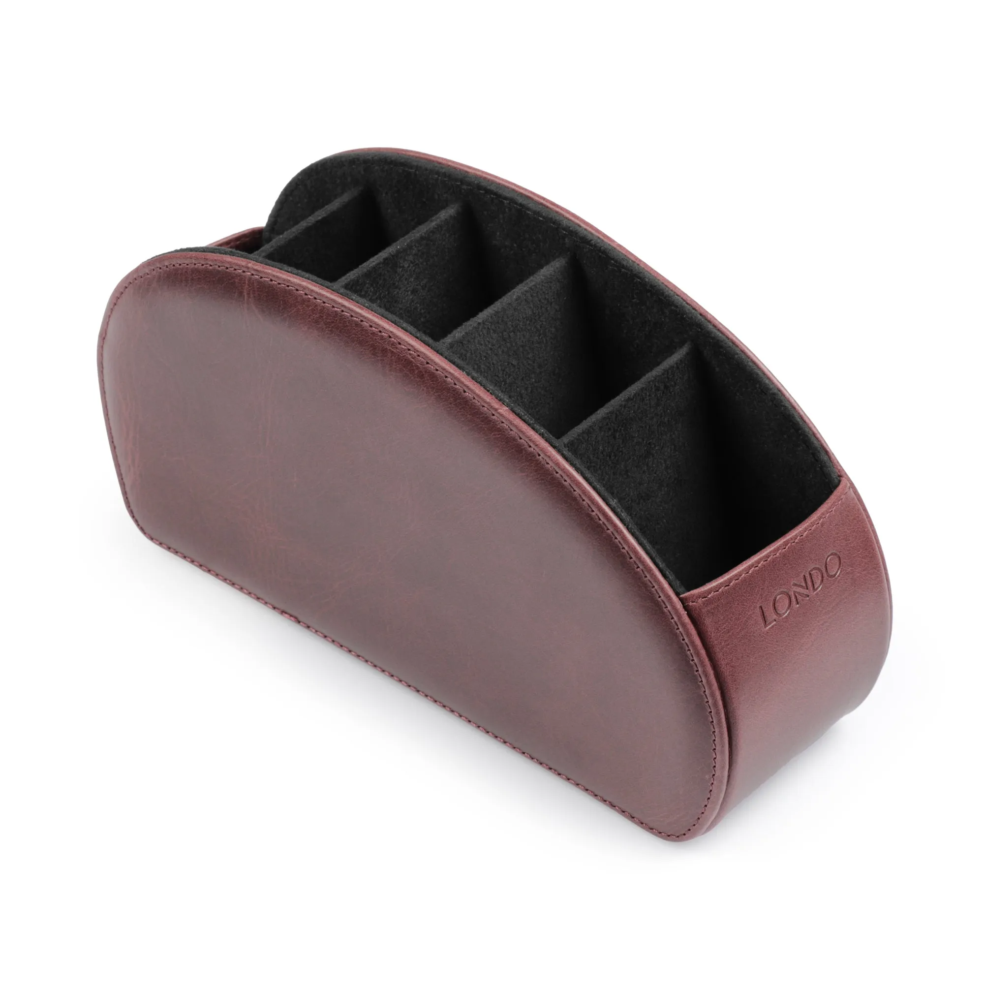Londo Remote Control Holder with 5 Pockets, Store DVD, Blu-Ray, TV, Roku or Apple TV Remotes, Italian Top Grain Leather with Suede Lining