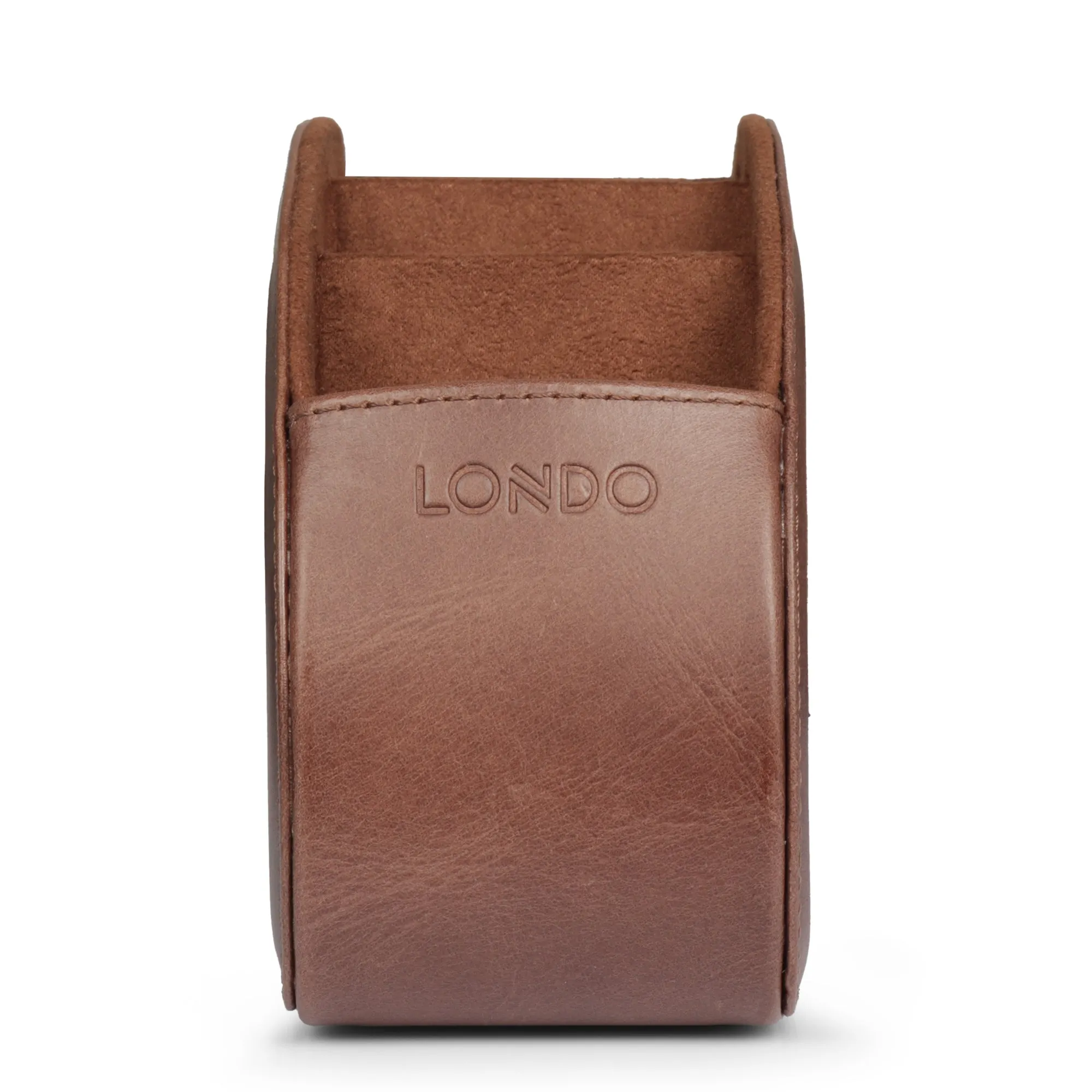 Londo Remote Control Holder with 5 Pockets, Store DVD, Blu-Ray, TV, Roku or Apple TV Remotes, Italian Top Grain Leather with Suede Lining