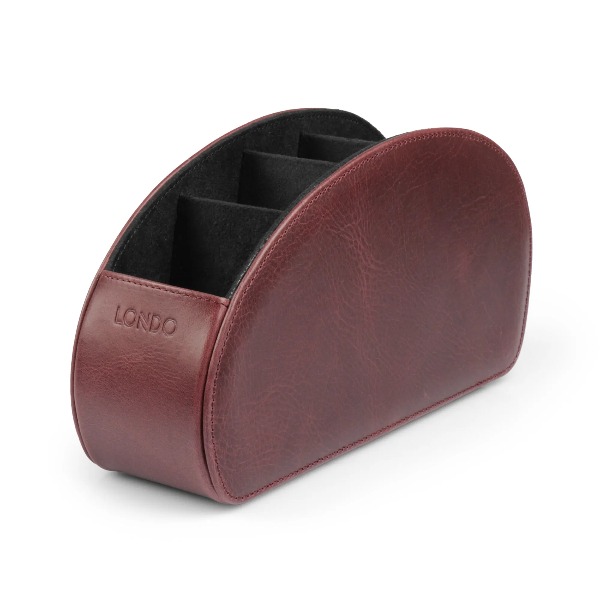 Londo Remote Control Holder with 5 Pockets, Store DVD, Blu-Ray, TV, Roku or Apple TV Remotes, Italian Top Grain Leather with Suede Lining
