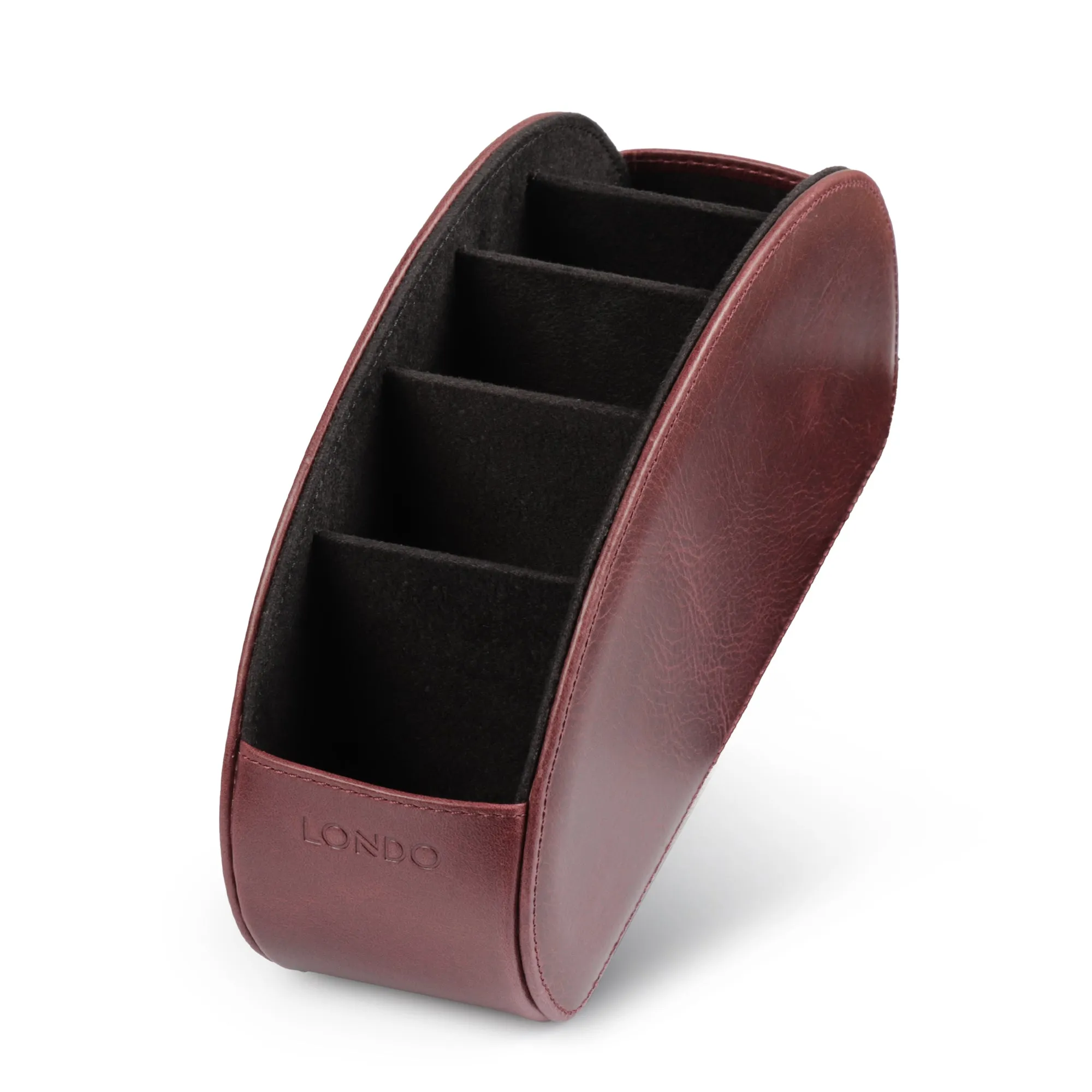Londo Remote Control Holder with 5 Pockets, Store DVD, Blu-Ray, TV, Roku or Apple TV Remotes, Italian Top Grain Leather with Suede Lining