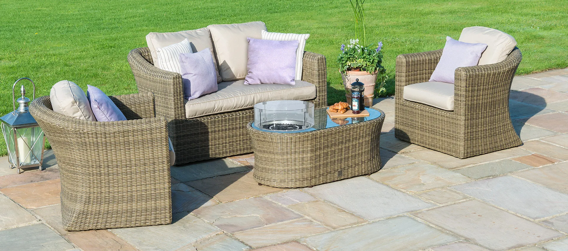 Maze Winchester 2 Seat Sofa Set With Fire Pit Coffee Table