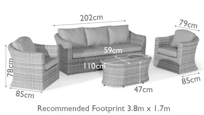 Maze Winchester 3 Seat Sofa Set With Fire Pit Coffee Table