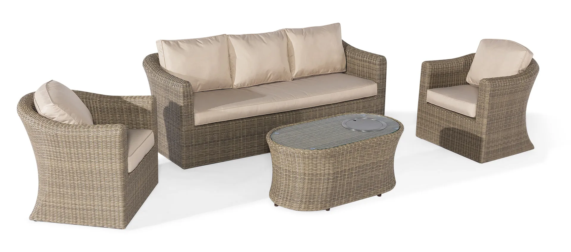 Maze Winchester 3 Seat Sofa Set With Fire Pit Coffee Table