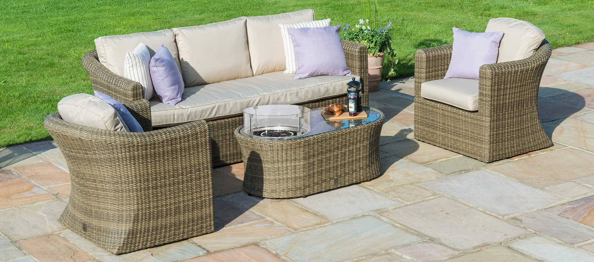 Maze Winchester 3 Seat Sofa Set With Fire Pit Coffee Table