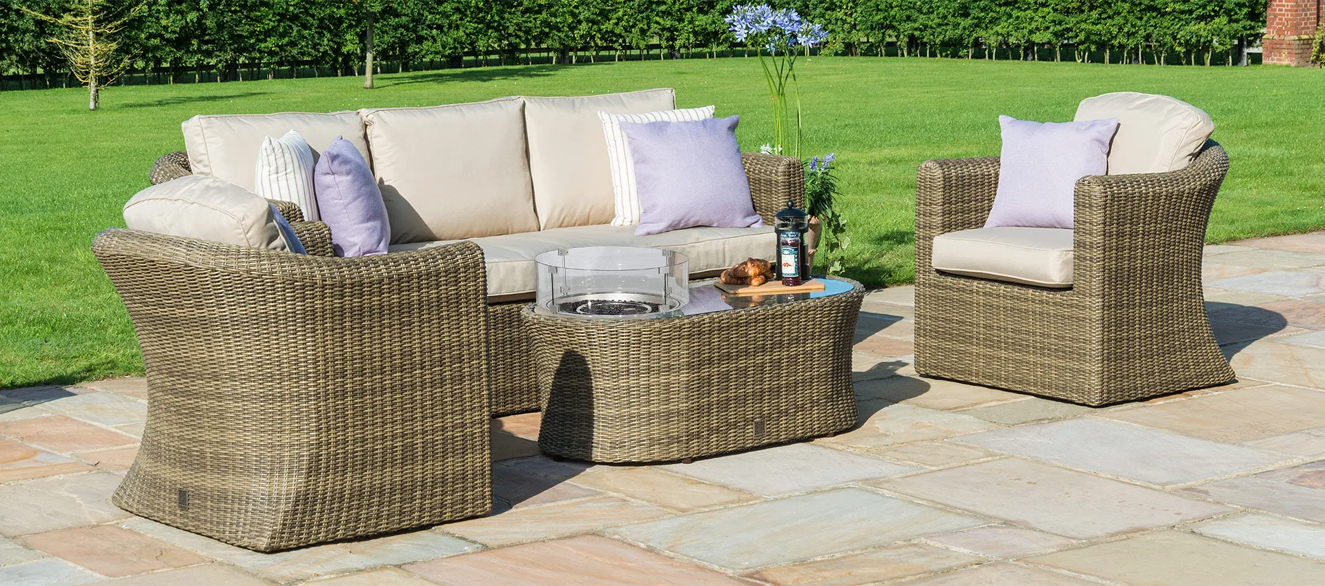 Maze Winchester 3 Seat Sofa Set With Fire Pit Coffee Table