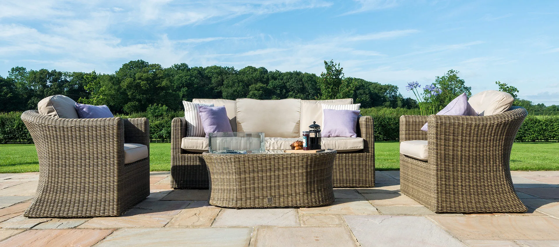 Maze Winchester 3 Seat Sofa Set With Fire Pit Coffee Table
