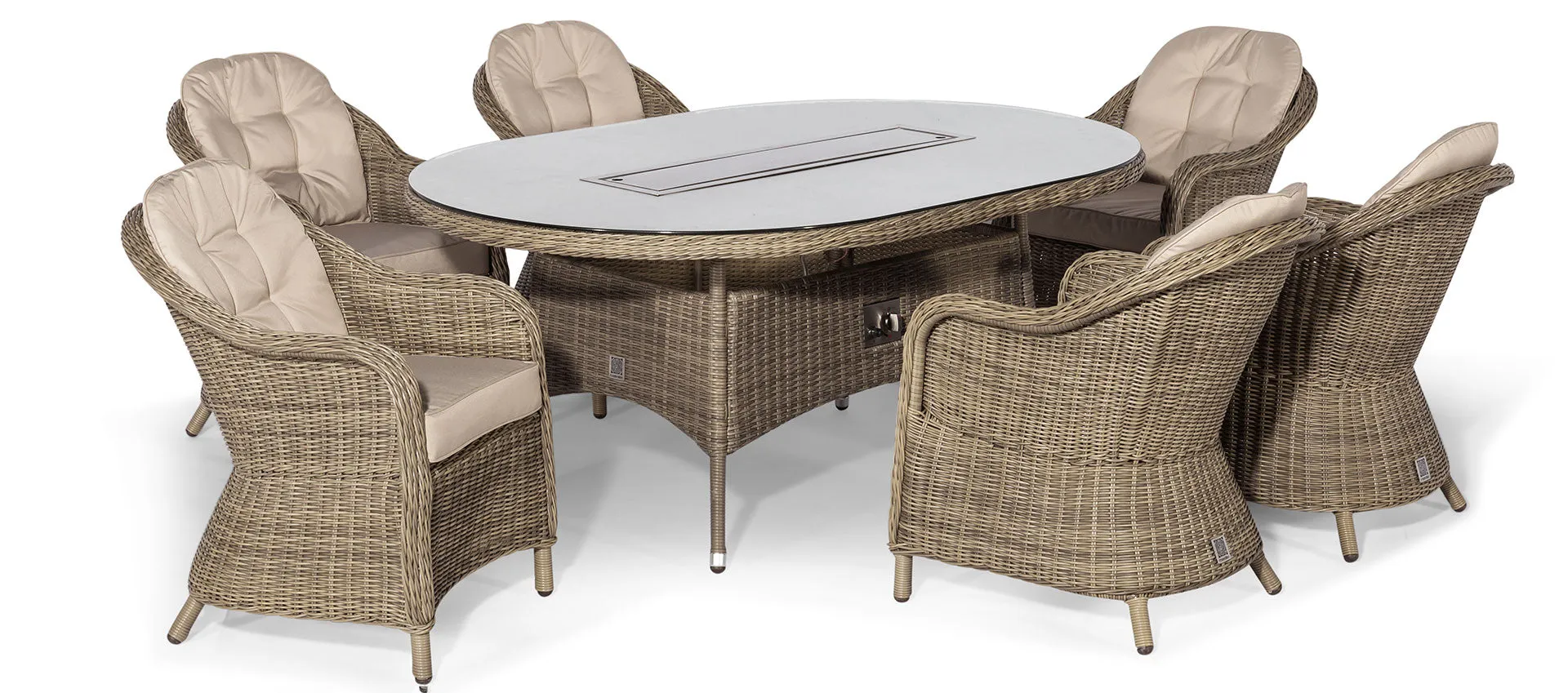 Maze Winchester 6 Seat Oval Fire Pit Dining Set With Heritage Chairs