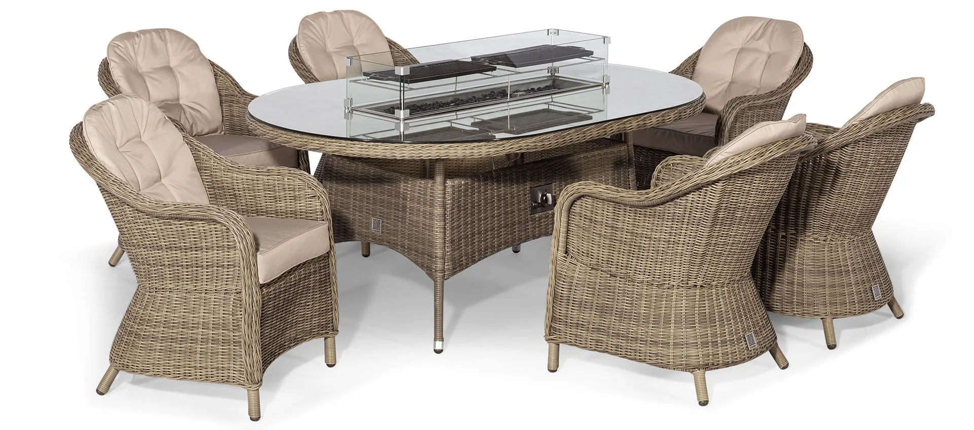Maze Winchester 6 Seat Oval Fire Pit Dining Set With Heritage Chairs