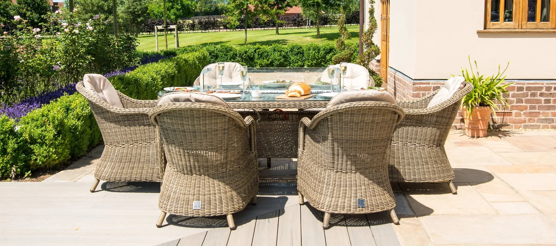 Maze Winchester 6 Seat Oval Fire Pit Dining Set With Heritage Chairs