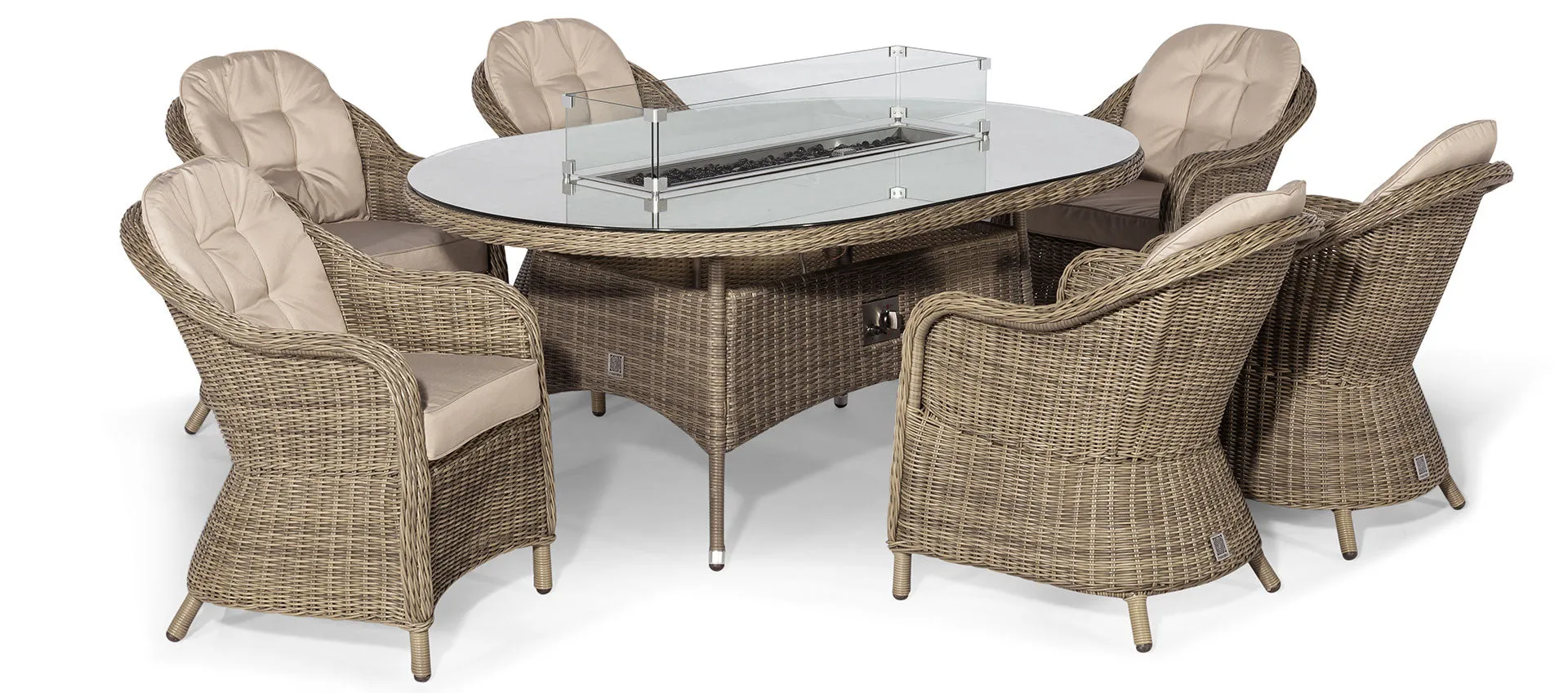 Maze Winchester 6 Seat Oval Fire Pit Dining Set With Heritage Chairs