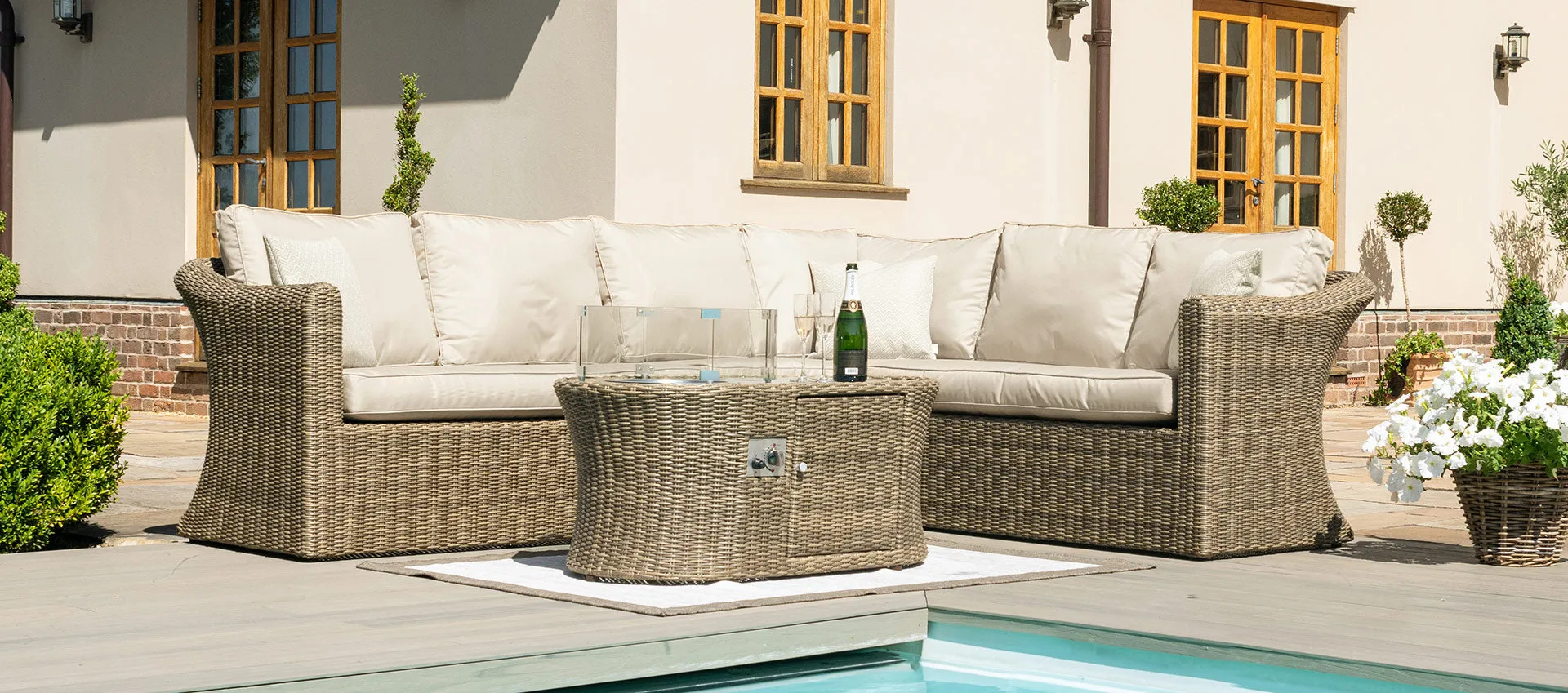 Maze Winchester Large Corner Sofa Set With Fire Pit Table