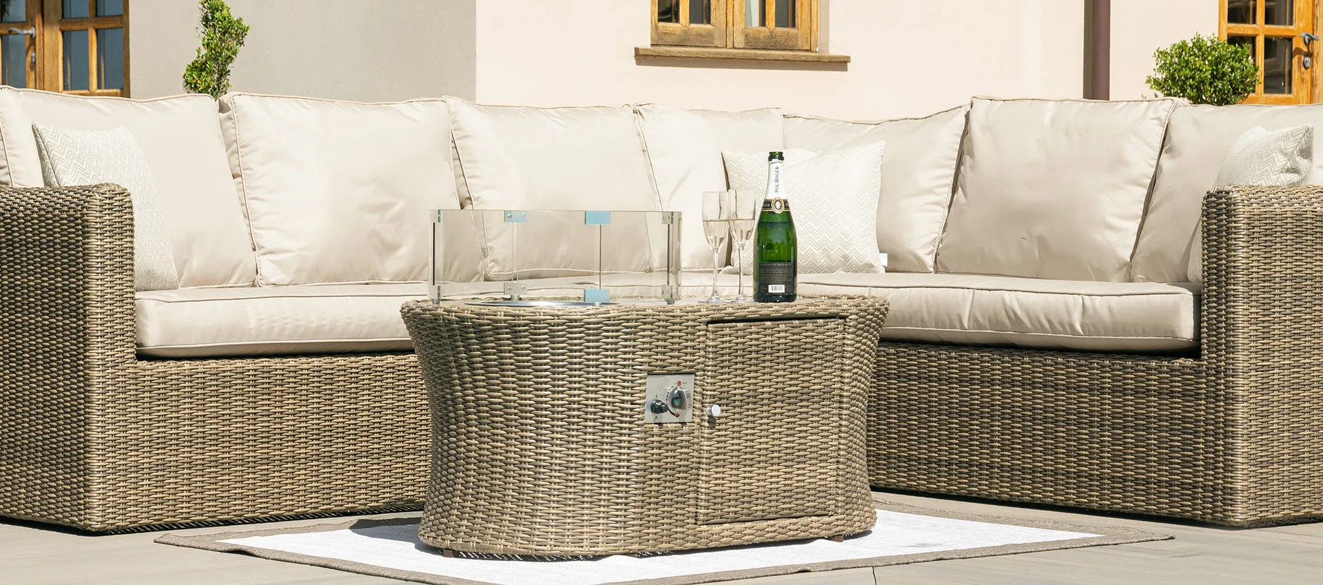 Maze Winchester Large Corner Sofa Set With Fire Pit Table