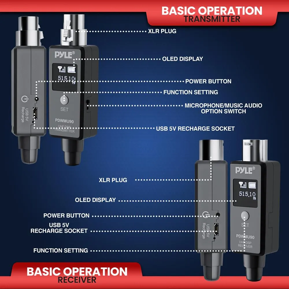 Multifunctional Uhf Wireless Adapter For Signal Transmission - 48K Uhf Digital And Usb Recharge Capable