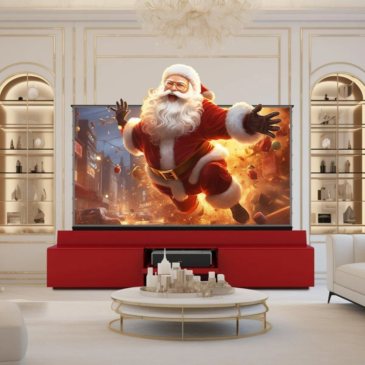 Newest VIVIDSTORM Bundle-Projector&Screen&Fully Concealed Motorised Laser TV Cabinet Paris