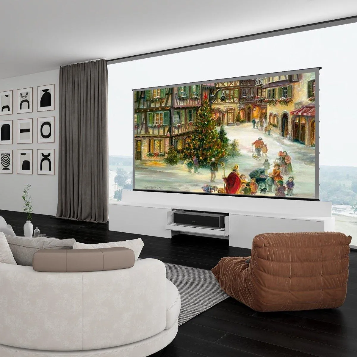 Newest VIVIDSTORM Bundle-Projector&Screen&Fully Concealed Motorised Laser TV Cabinet Paris