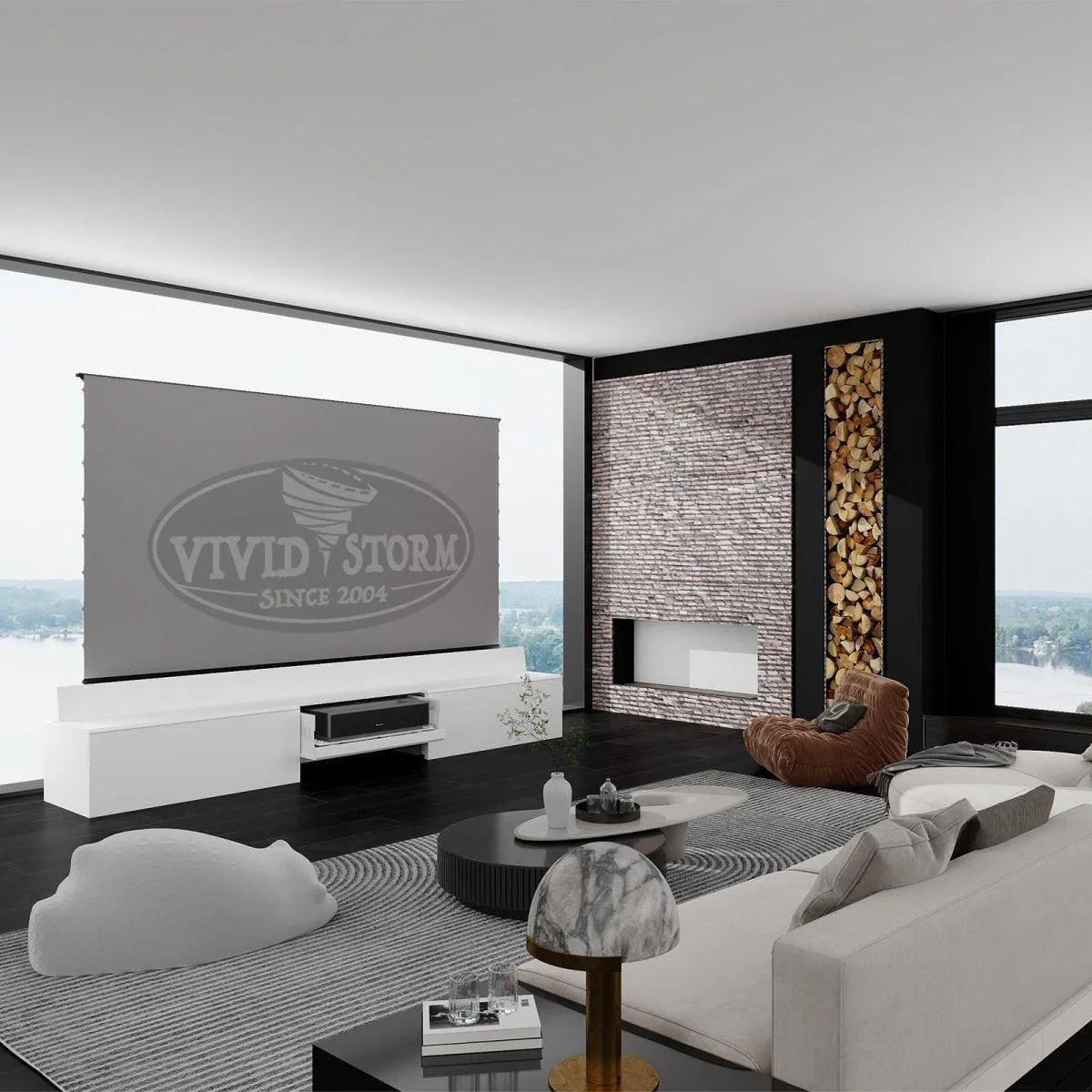 Newest VIVIDSTORM Bundle-Projector&Screen&Fully Concealed Motorised Laser TV Cabinet Paris