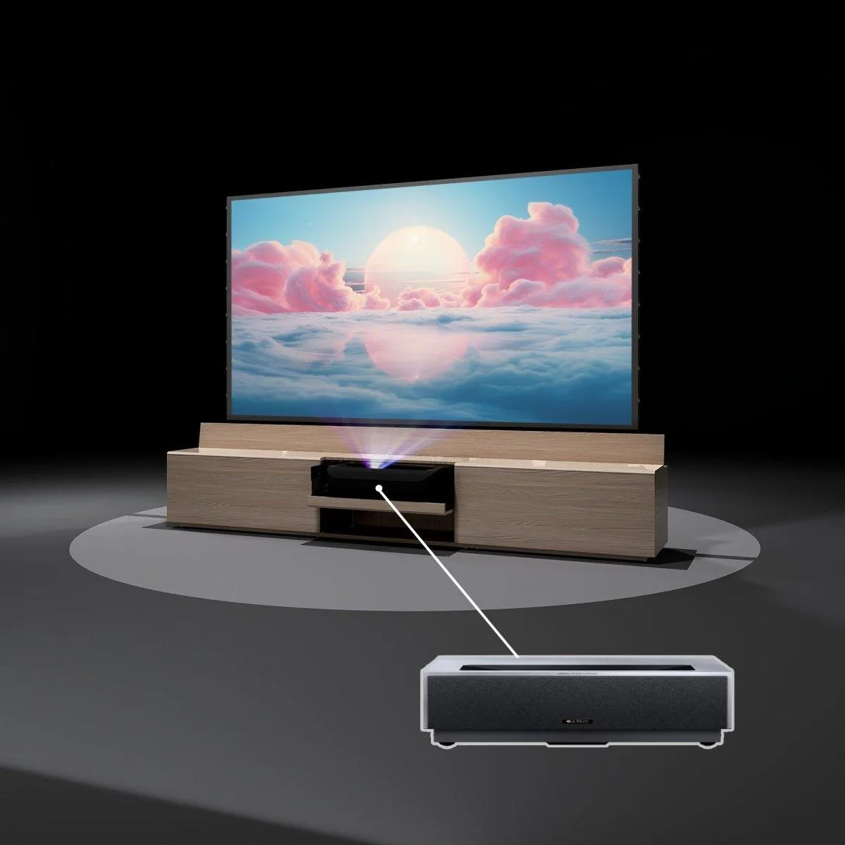 Newest VIVIDSTORM Bundle-Projector&Screen&Fully Concealed Motorised Laser TV Cabinet Paris