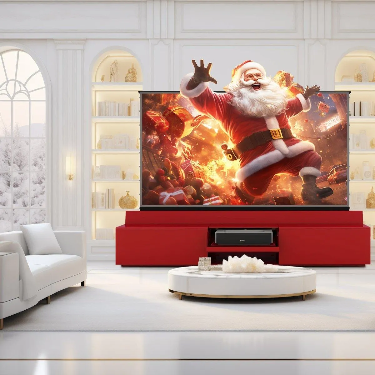 Newest VIVIDSTORM Bundle-Projector&Screen&Fully Concealed Motorised Laser TV Cabinet Paris