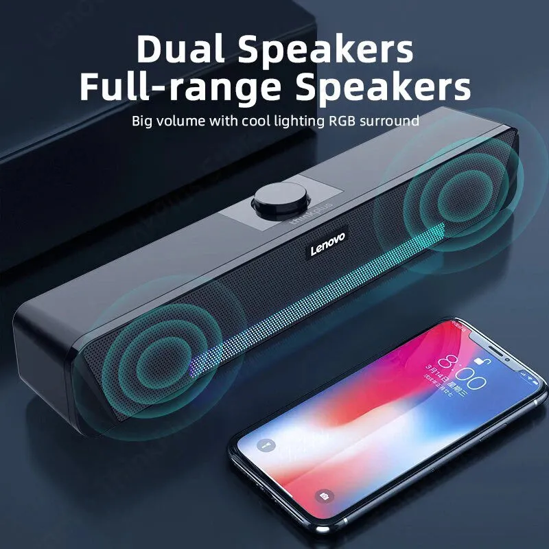 Original Lenovo TS33 Wired and Bluetooth 5.0 Speaker 360 Home Movie Surround Sound Bar Audio Speaker for Desk Computer Subwoofer