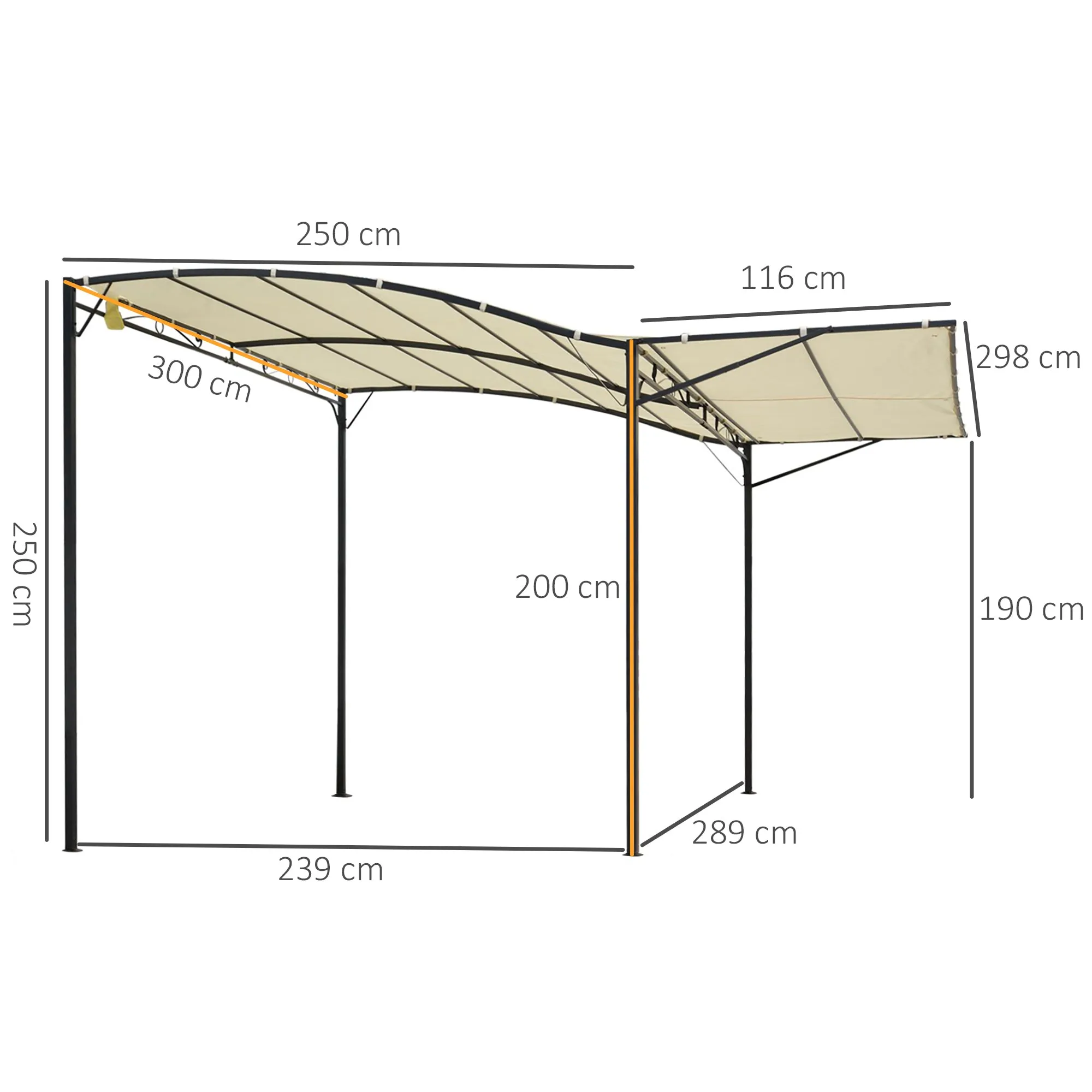 Outsunny Patio Metal Gazebo Door Window Awning Wall Mount Outdoor Shelter