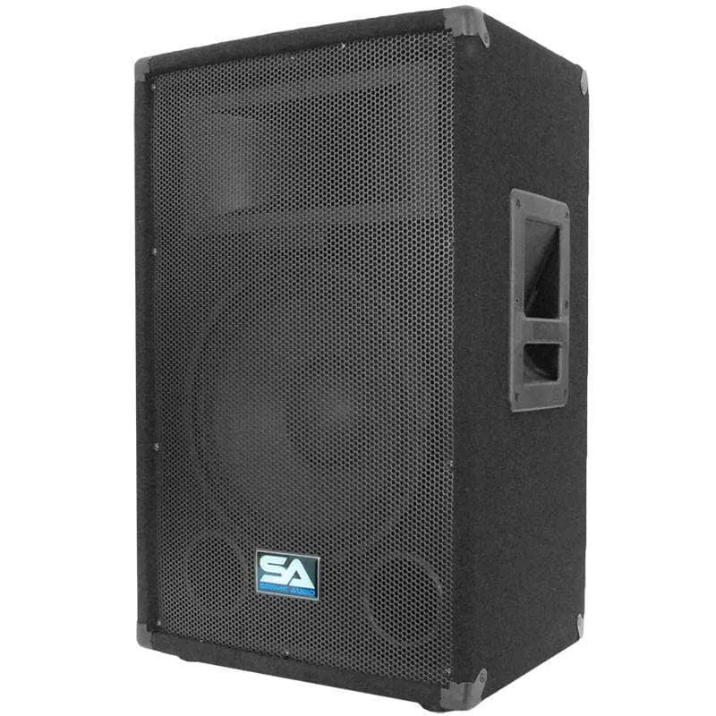 Pair of 12" PA Speakers with two Tripod Speaker Stands
