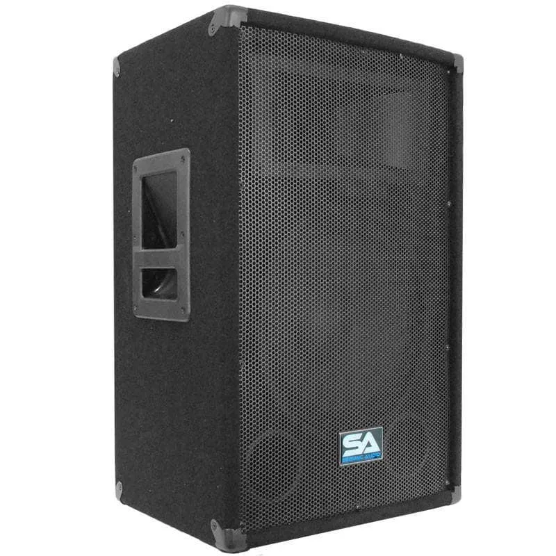 Pair of 12" PA Speakers with two Tripod Speaker Stands