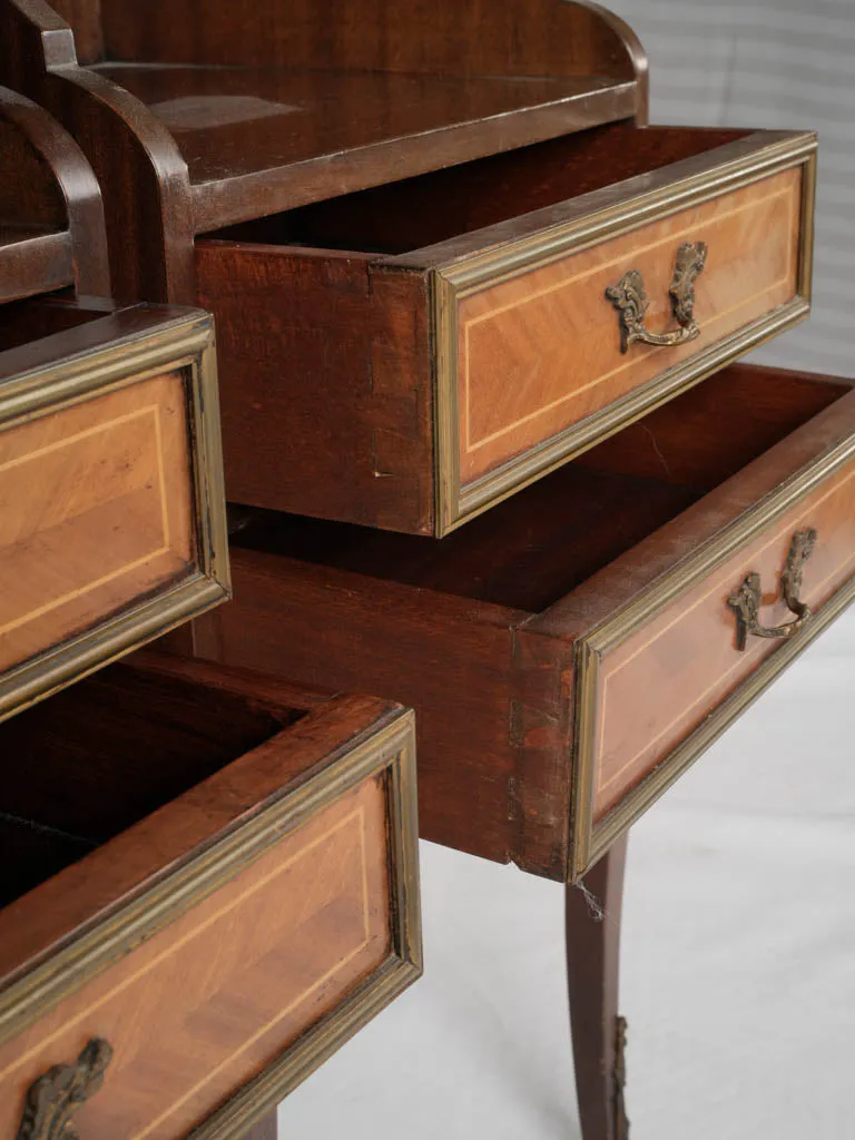 Pair of antique French nightstands - marquetry & marble