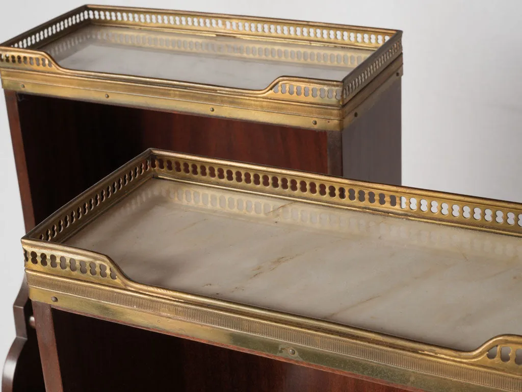 Pair of antique French nightstands - marquetry & marble
