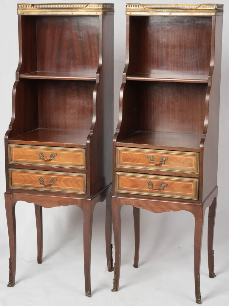 Pair of antique French nightstands - marquetry & marble