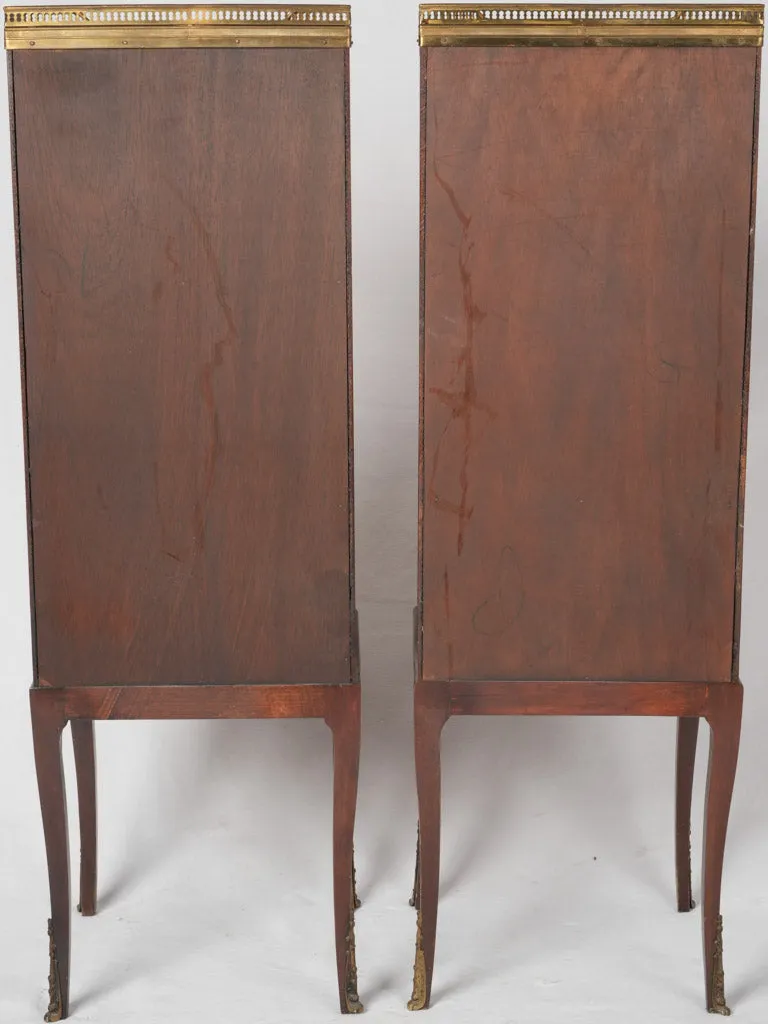 Pair of antique French nightstands - marquetry & marble
