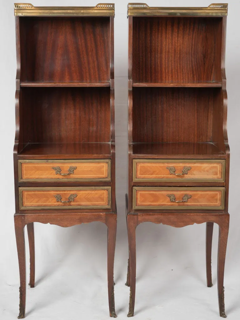 Pair of antique French nightstands - marquetry & marble