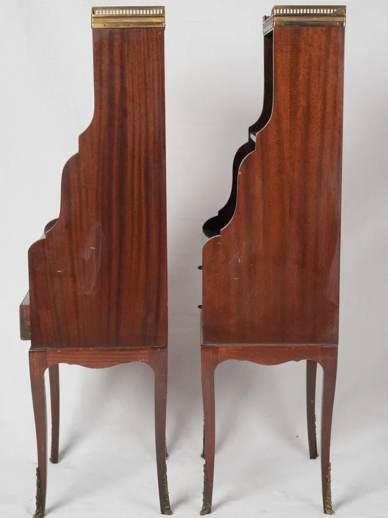 Pair of antique French nightstands - marquetry & marble