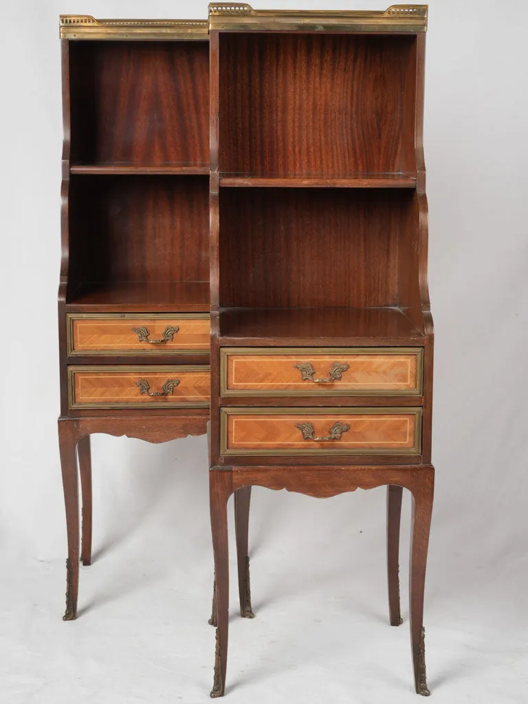 Pair of antique French nightstands - marquetry & marble