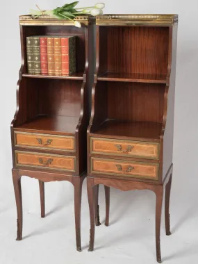 Pair of antique French nightstands - marquetry & marble