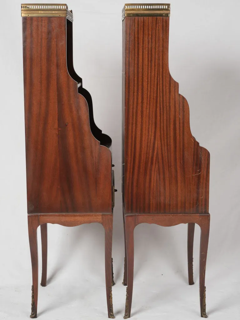 Pair of antique French nightstands - marquetry & marble