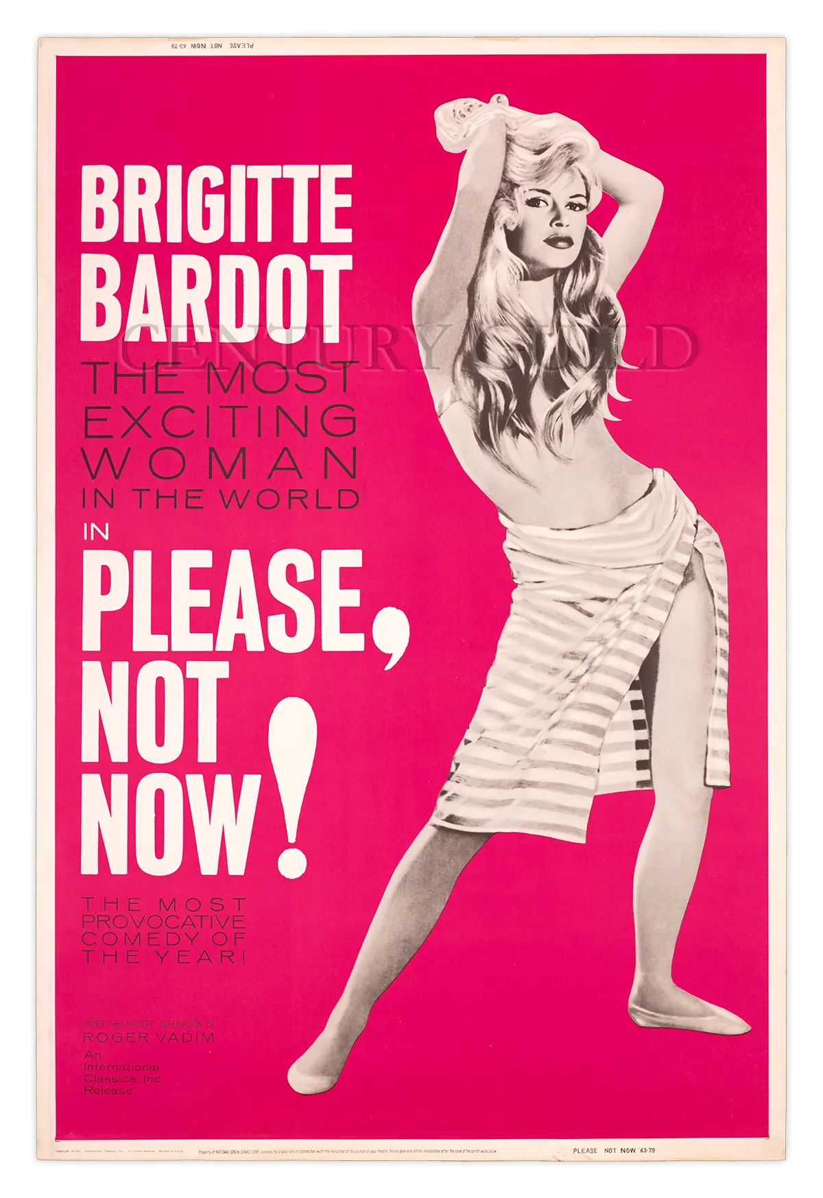 Please, Not Now! Brigitte Bardot drive-in film poster, 1961