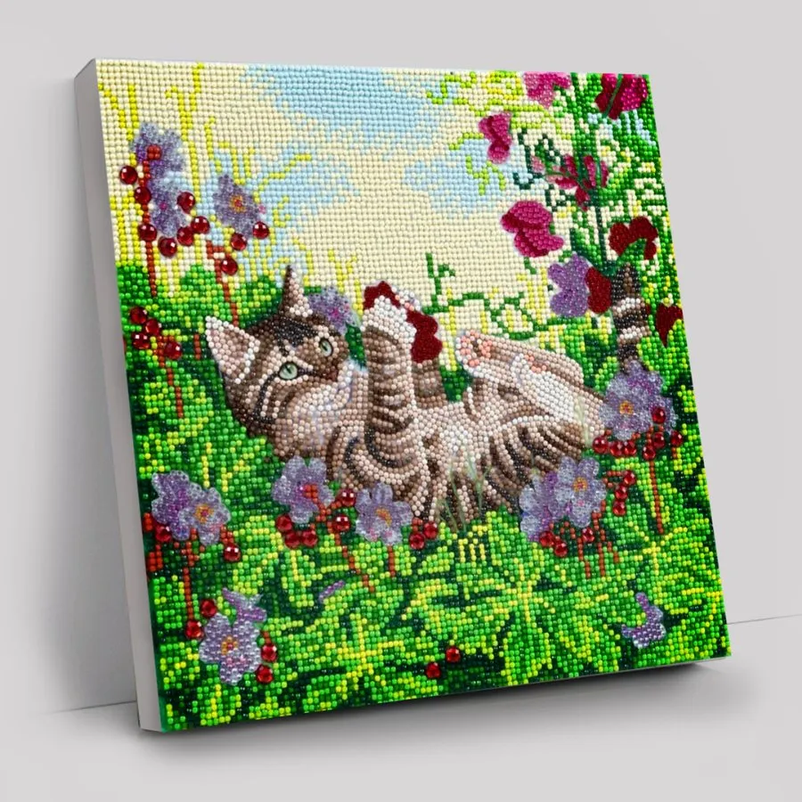 "Playful Cat" Crystal Art Canvas 30x30cm
