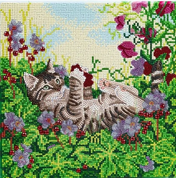 "Playful Cat" Crystal Art Canvas 30x30cm