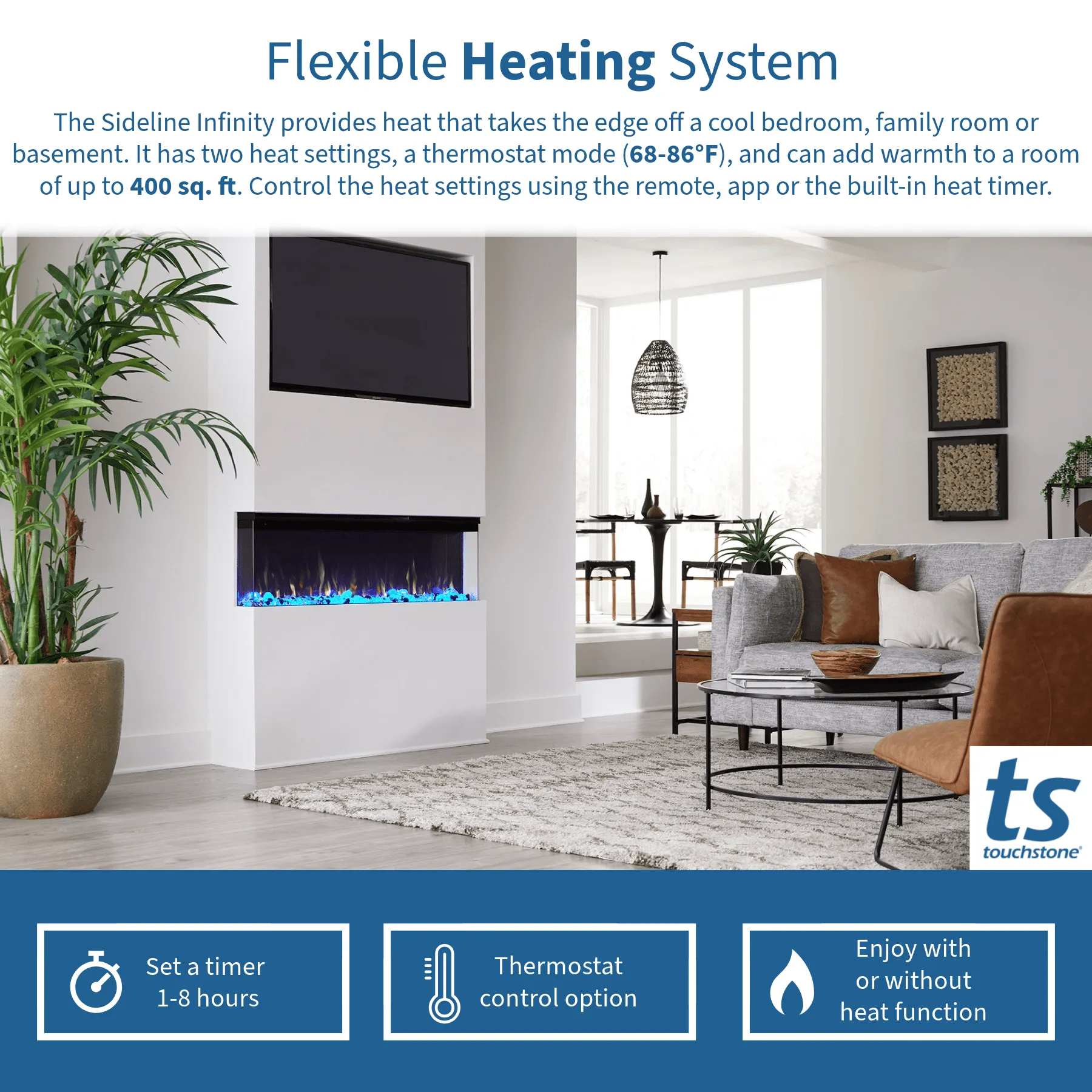 Sideline Infinity 50 Inch 3 Sided Recessed Smart Electric Fireplace 80045